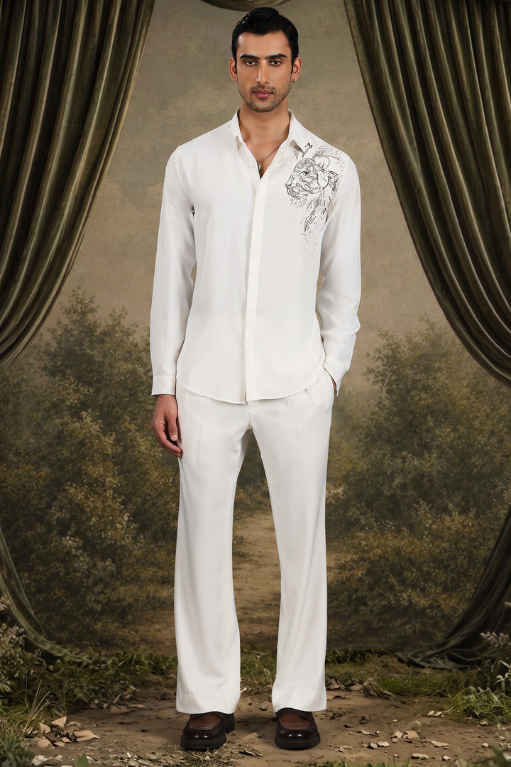 White Lion Head Embroidered Shirt