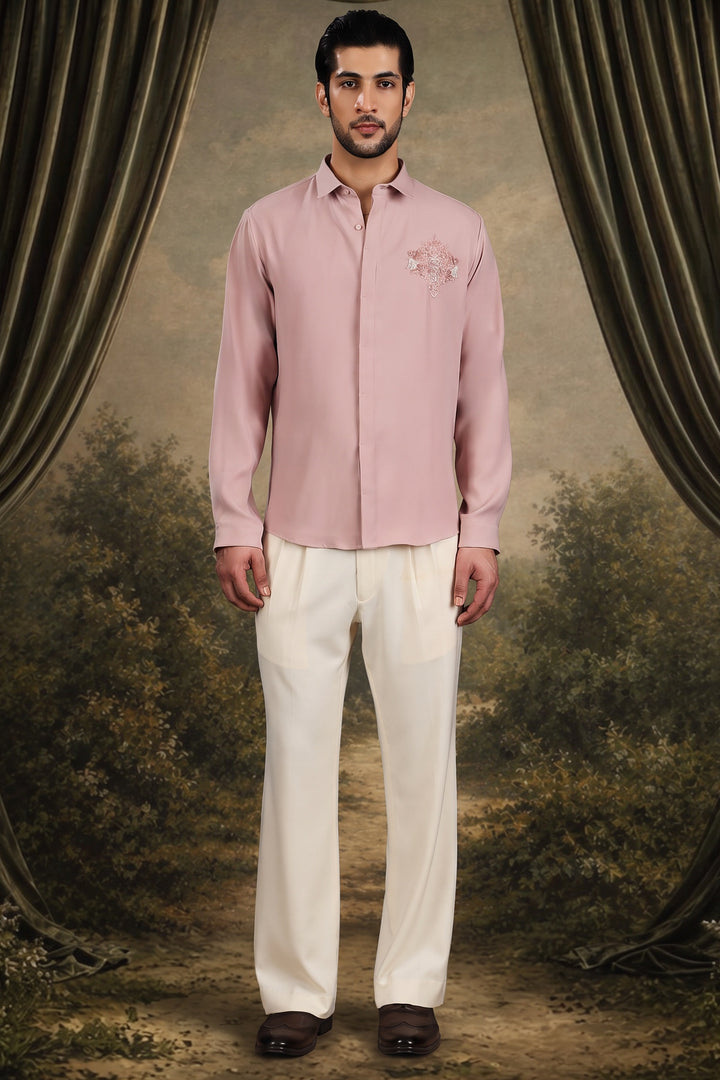Blush Pink Crest Embellished Shirt