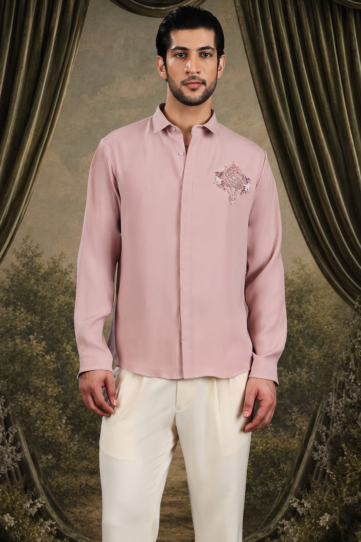 Blush Pink Crest Embellished Shirt