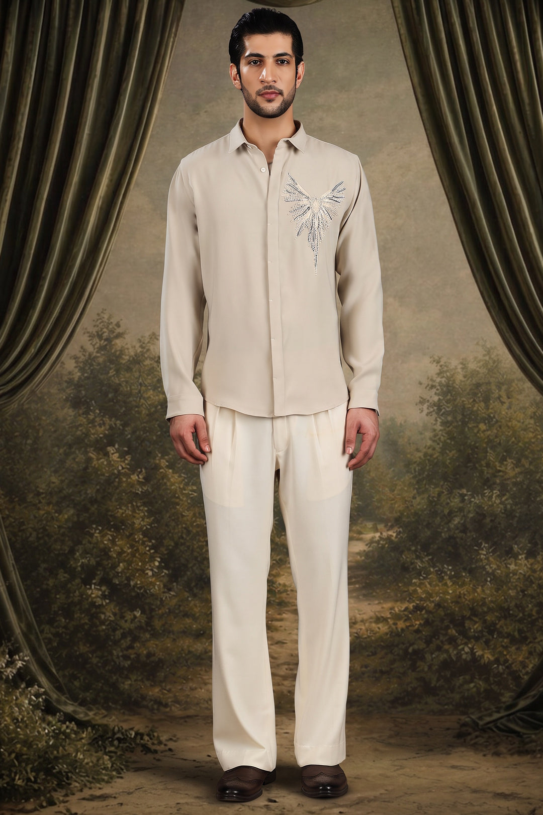 Cream Phoenix Wing Embellished Shirt