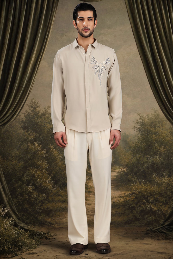 Cream Phoenix Wing Embellished Shirt