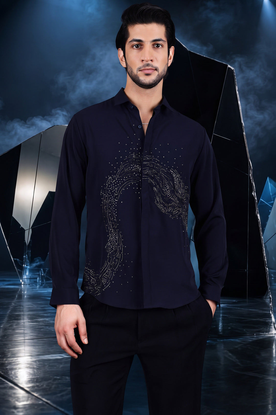 Wave Crystal Embellished Shirt