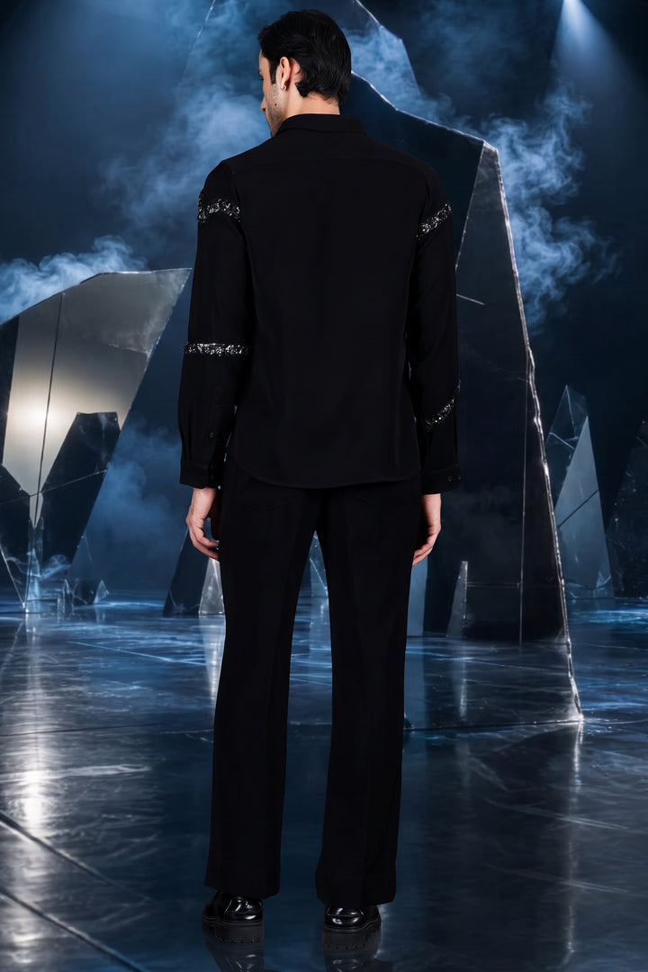 Black Silver Stream Embellished Shirt
