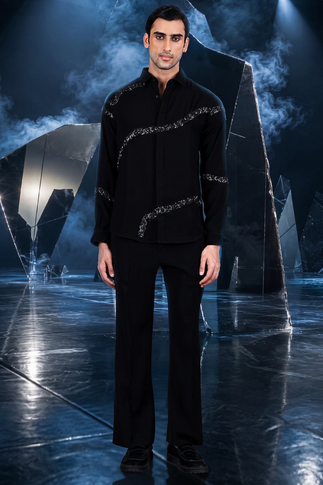 Black Silver Stream Embellished Shirt