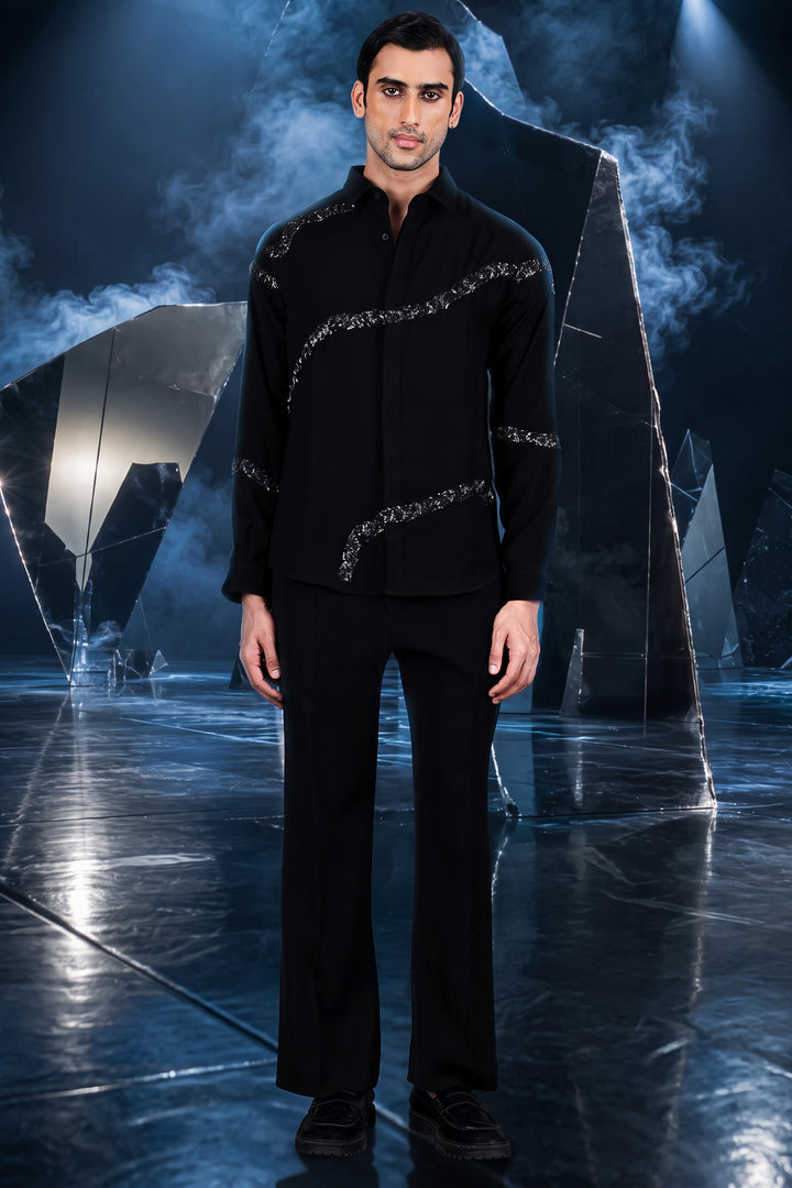 Black Silver Stream Embellished Shirt