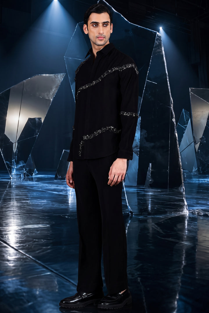 Black Silver Stream Embellished Shirt