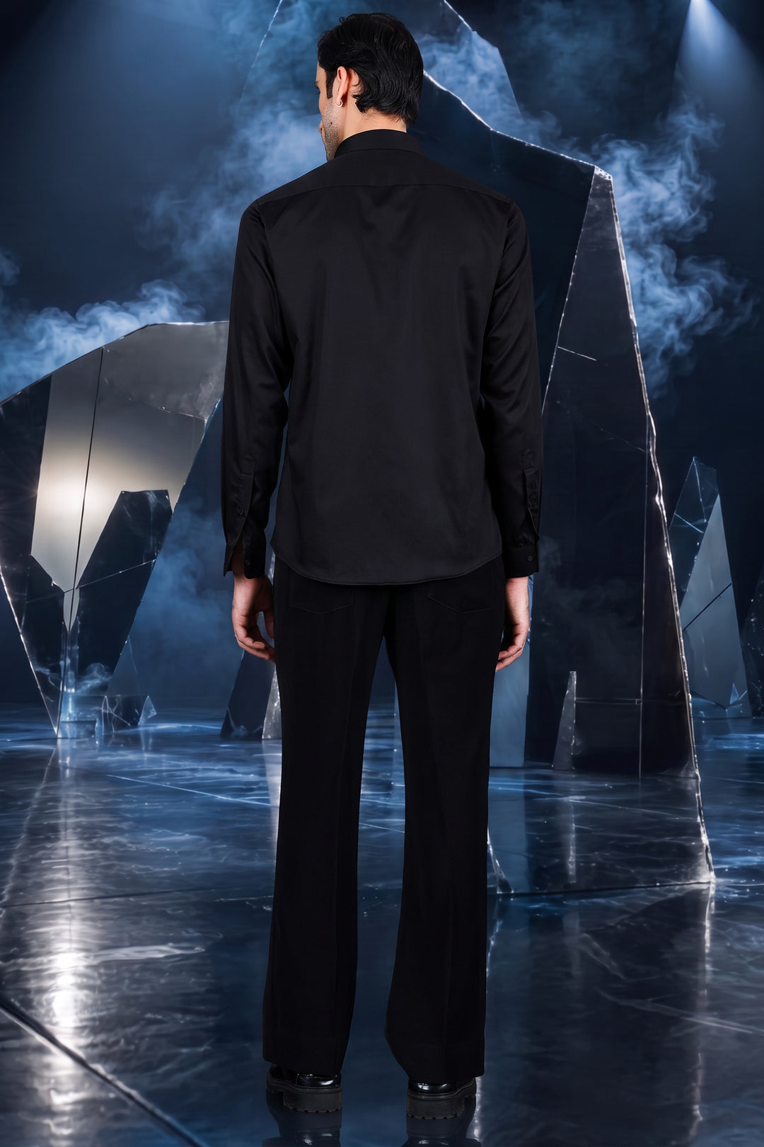 Black Cotton Satin Bead Trail Shirt