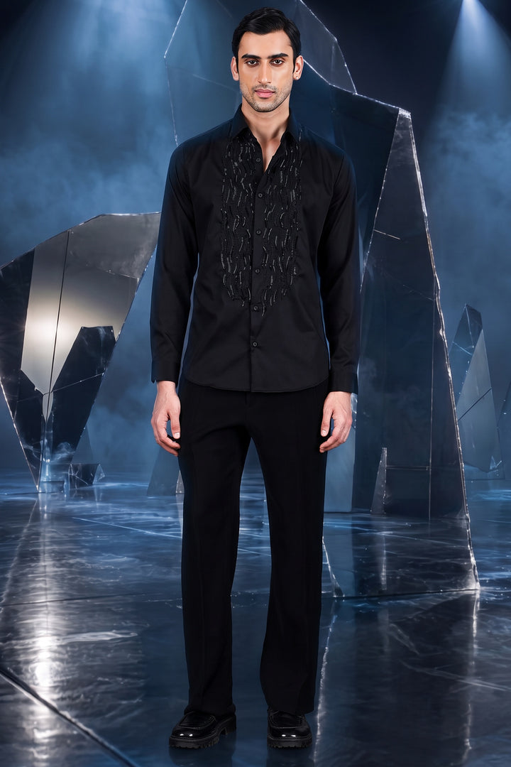 Black Cotton Satin Bead Trail Shirt