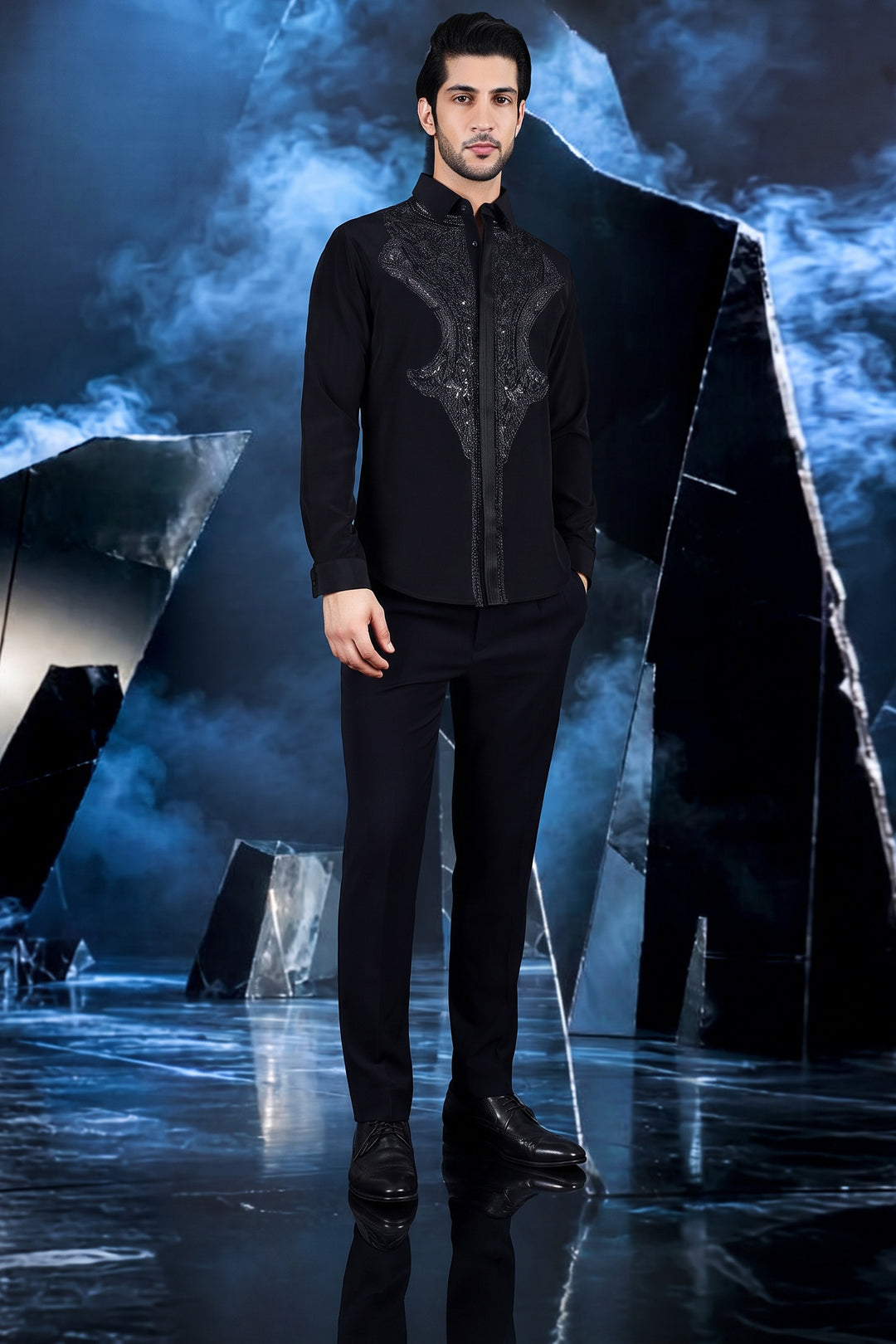 Black Baroque Embellished Shirt