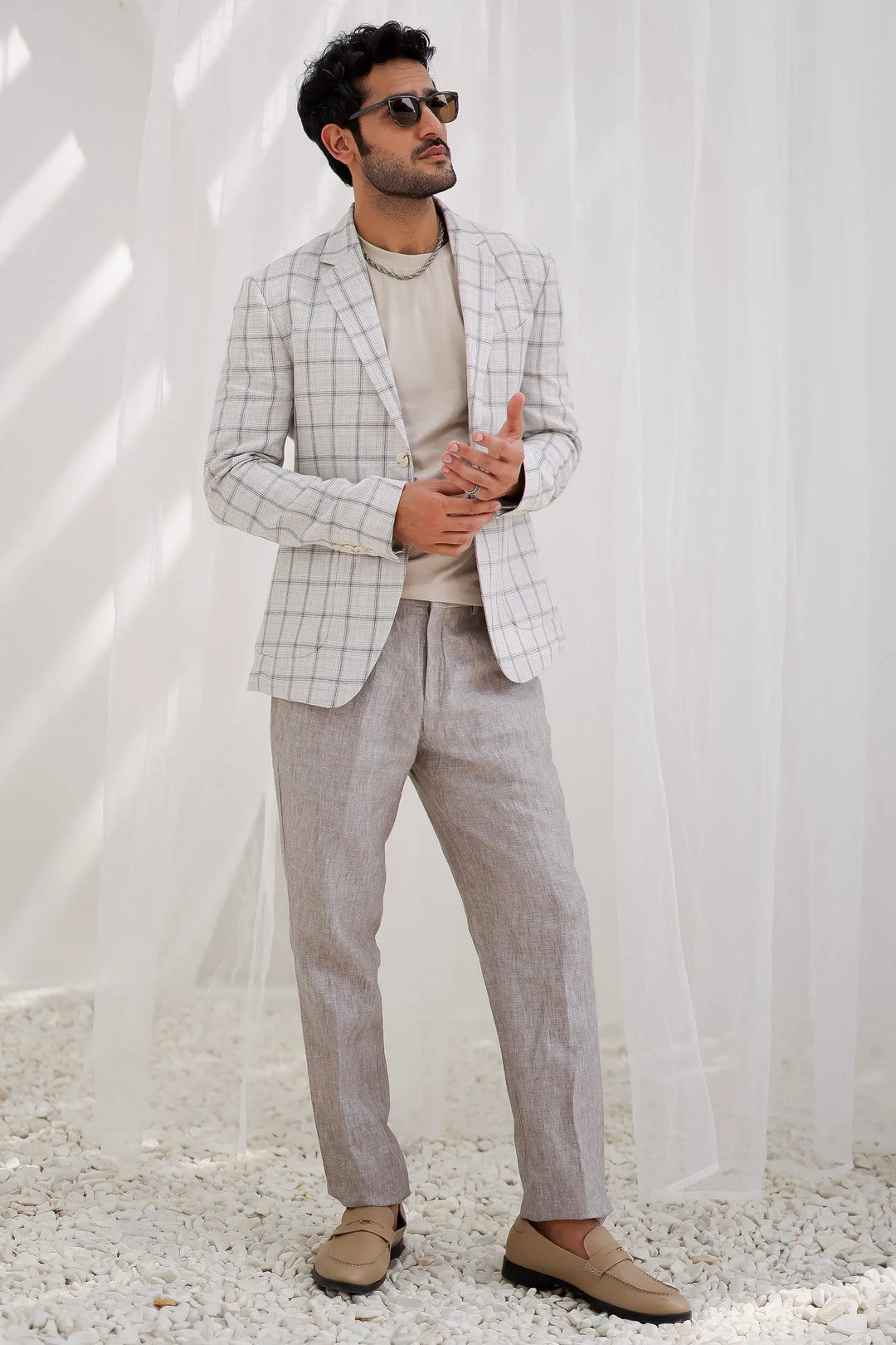 Parchment Plaid Checks Blazer Set - Asuka Couture