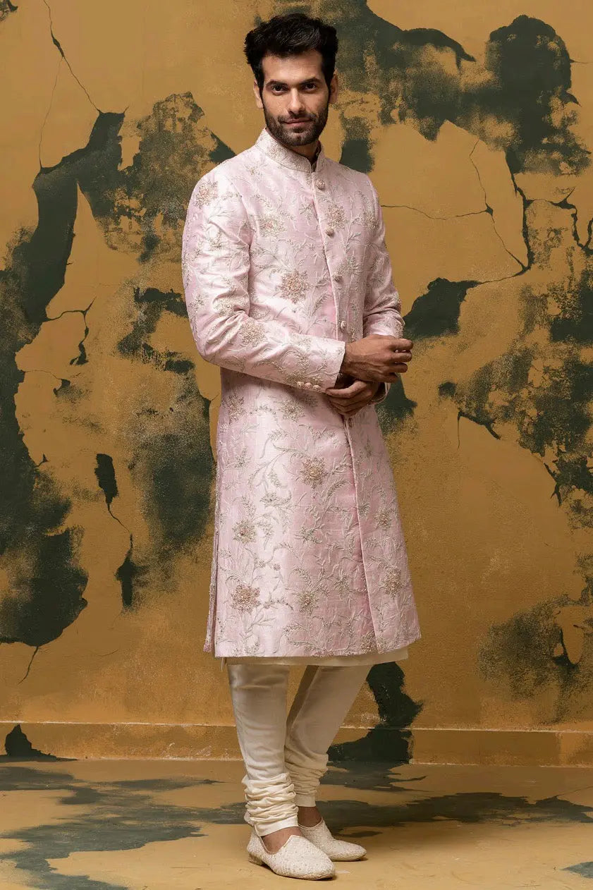 Crepe Pink Kiran Dori Embroidered Sherwani - Asuka Couture