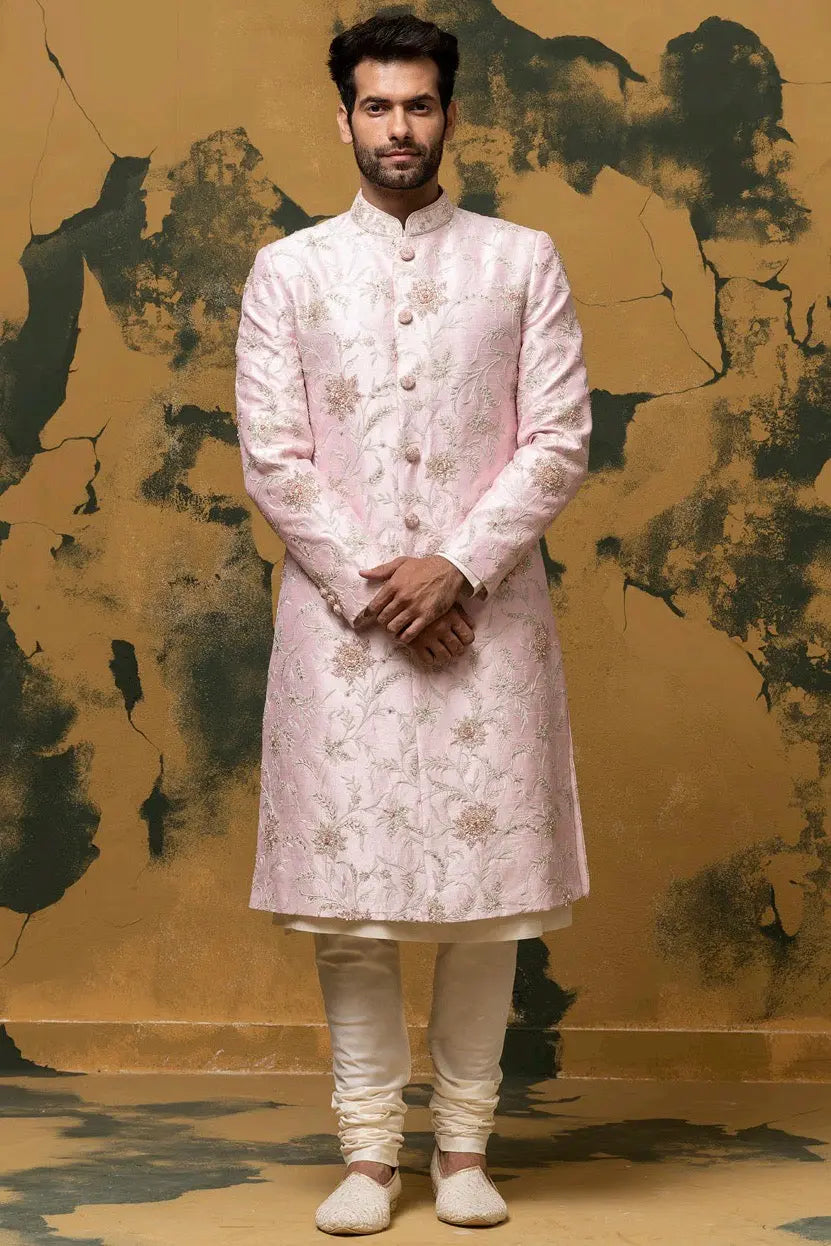 Crepe Pink Kiran Dori Embroidered Sherwani - Asuka Couture
