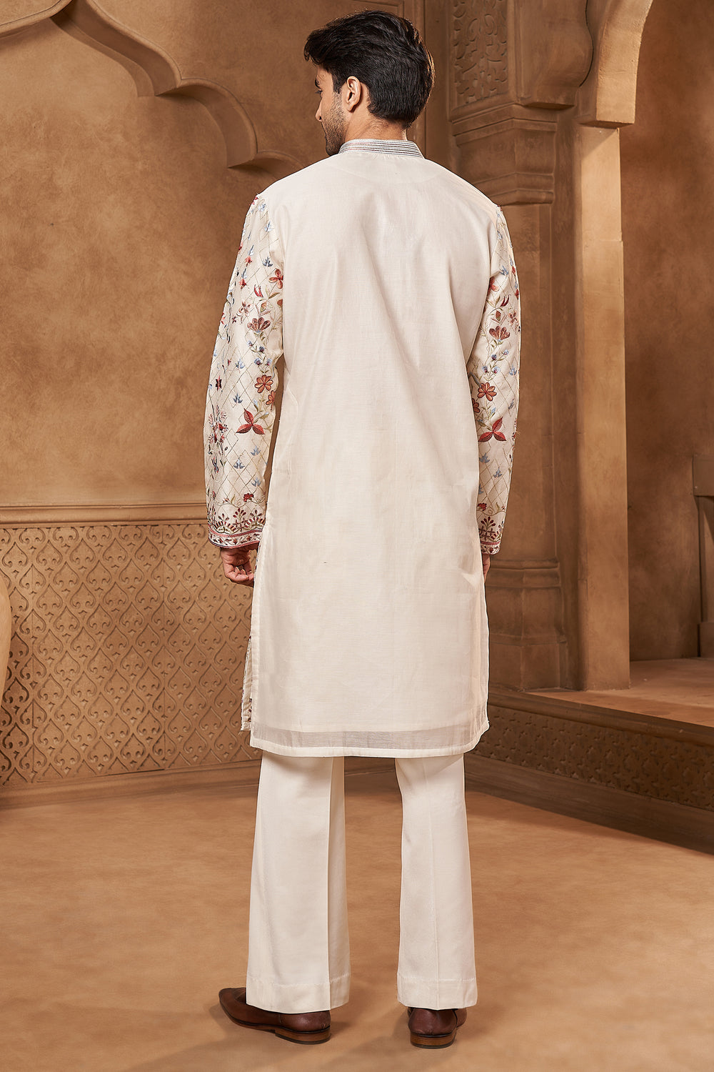 Ivory Chanderi Resham Floral Kurta Set