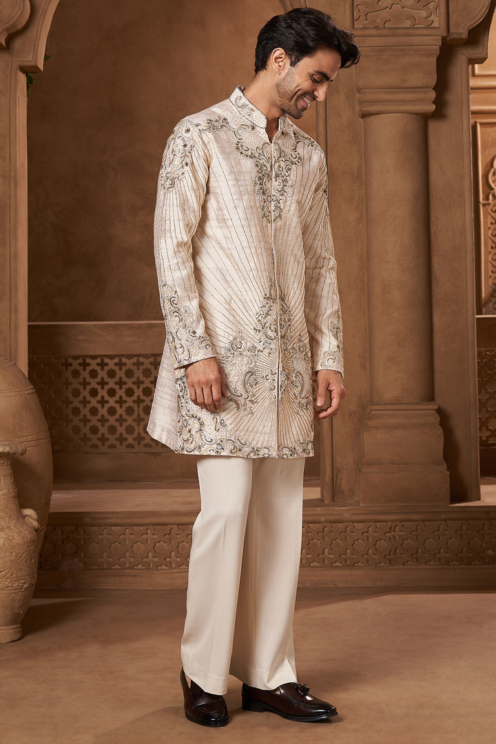 Ivory Raw Silk Dabka Kurta Set