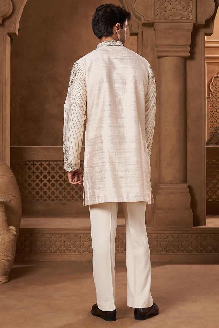 Ivory Raw Silk Dabka Kurta Set