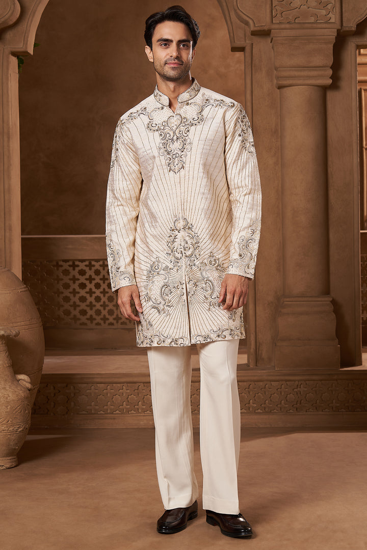 Ivory Raw Silk Dabka Kurta Set