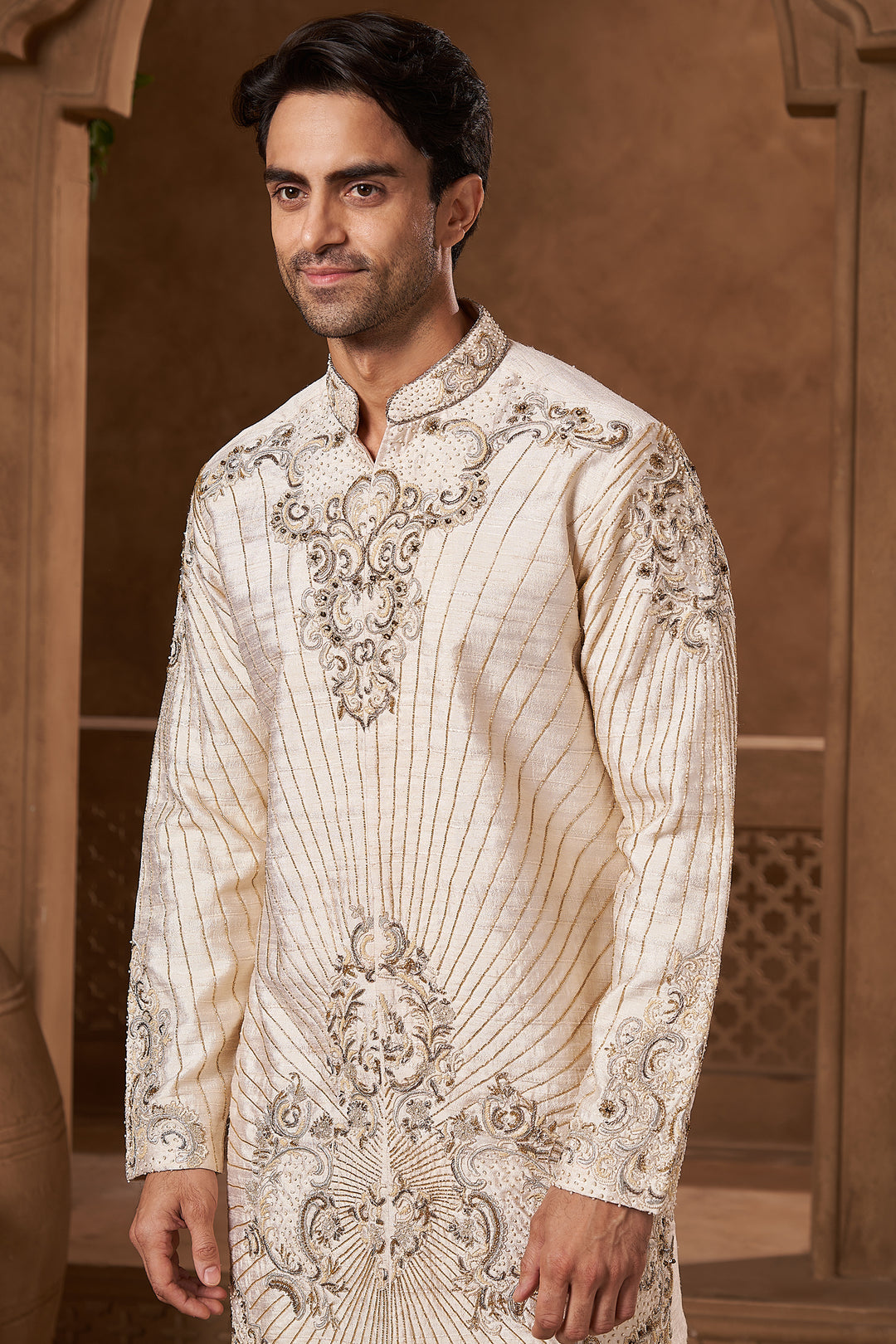 Ivory Raw Silk Dabka Kurta Set