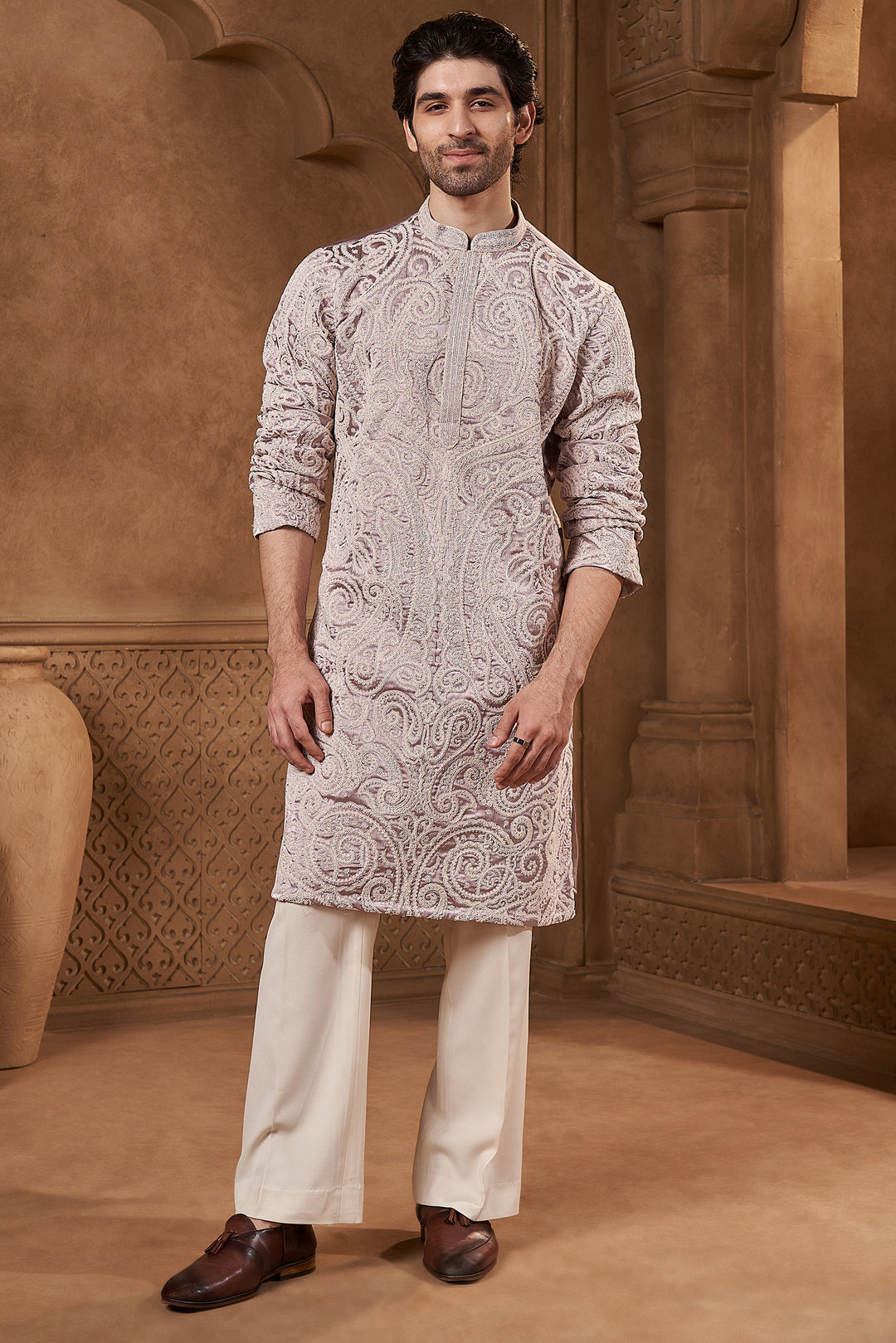 Light Grey Chanderi Paisley Kurta Set