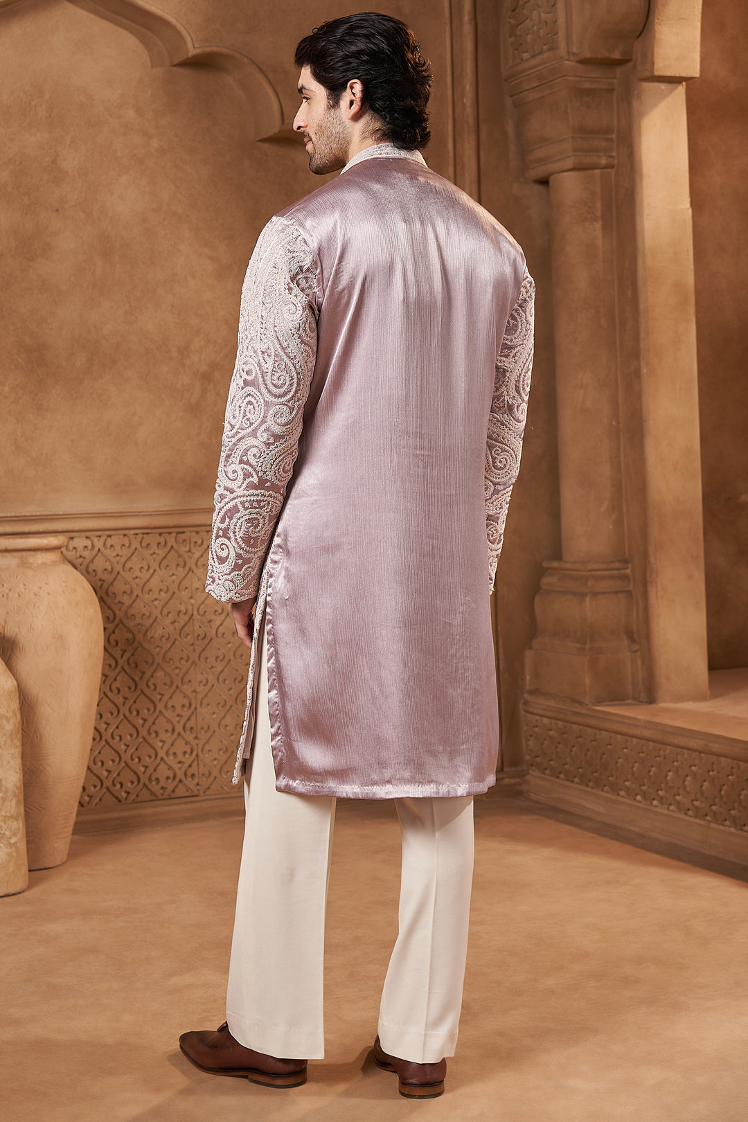 Light Grey Chanderi Paisley Kurta Set