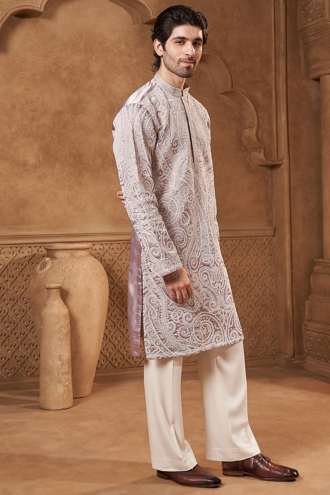 Light Grey Chanderi Paisley Kurta Set