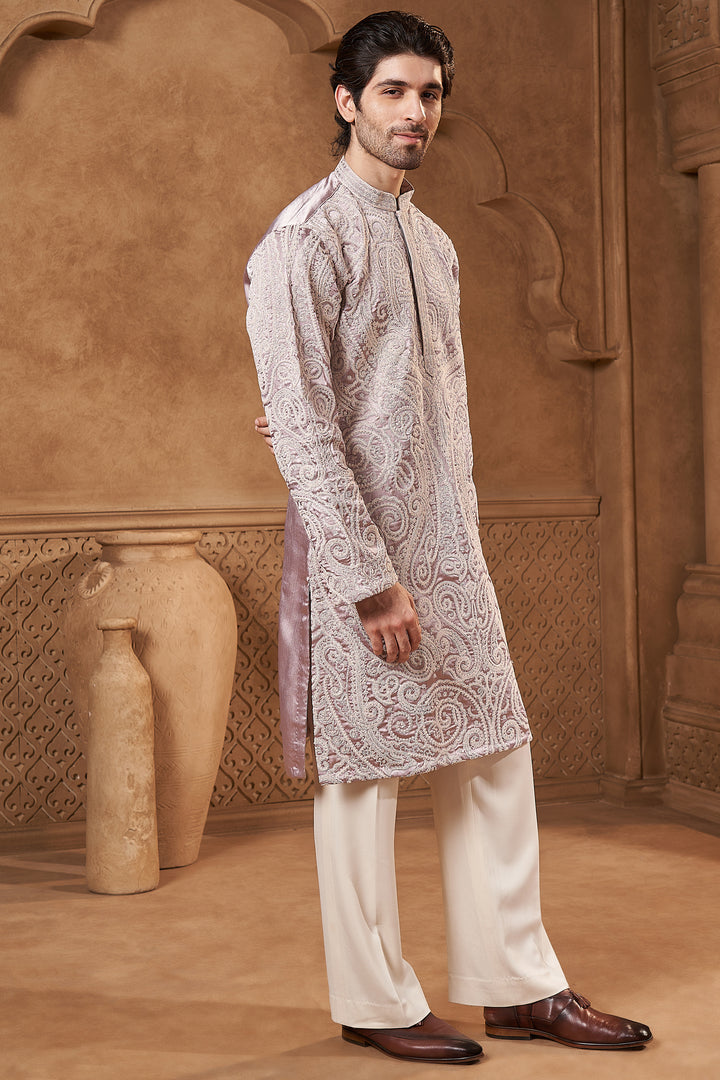 Light Grey Chanderi Paisley Kurta Set