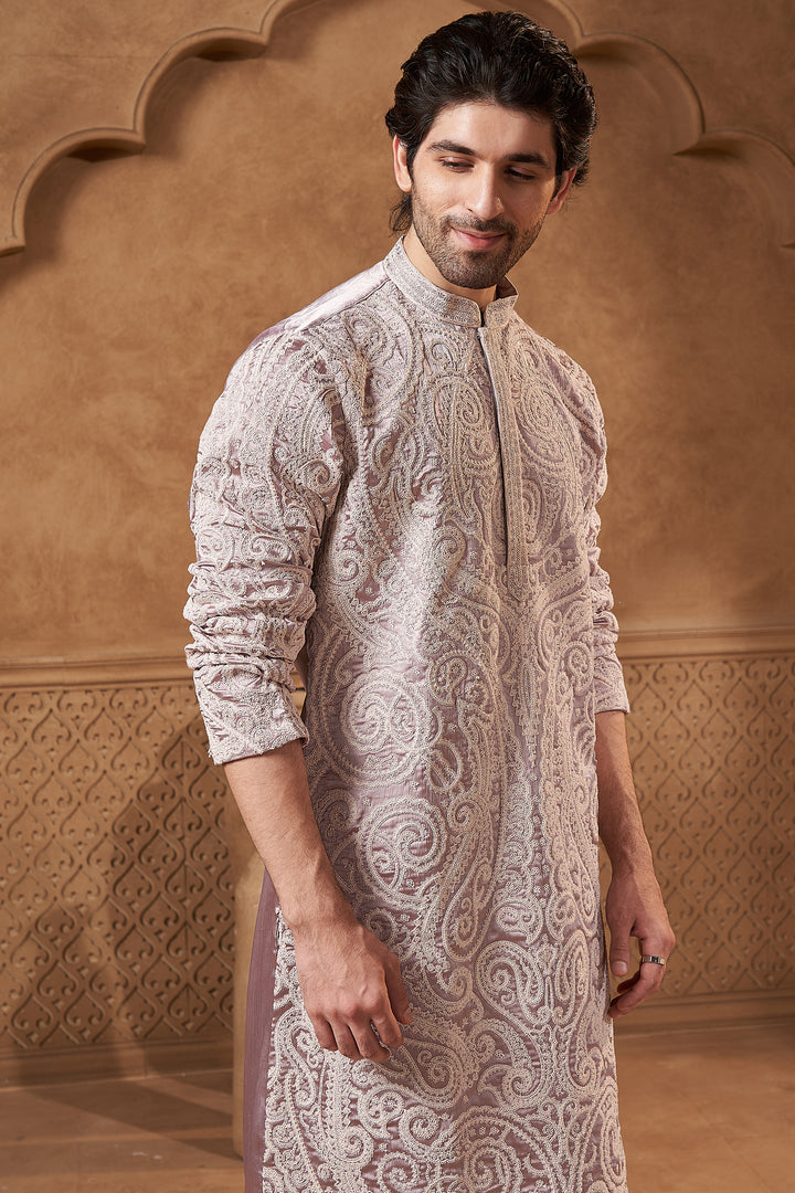 Light Grey Chanderi Paisley Kurta Set