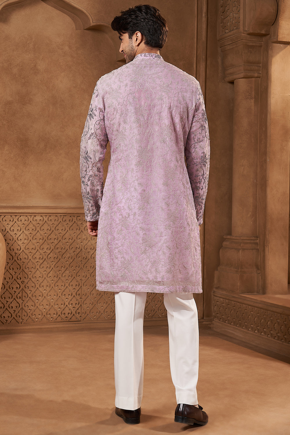 Lilac Georgette Zari Floral Kurta Set