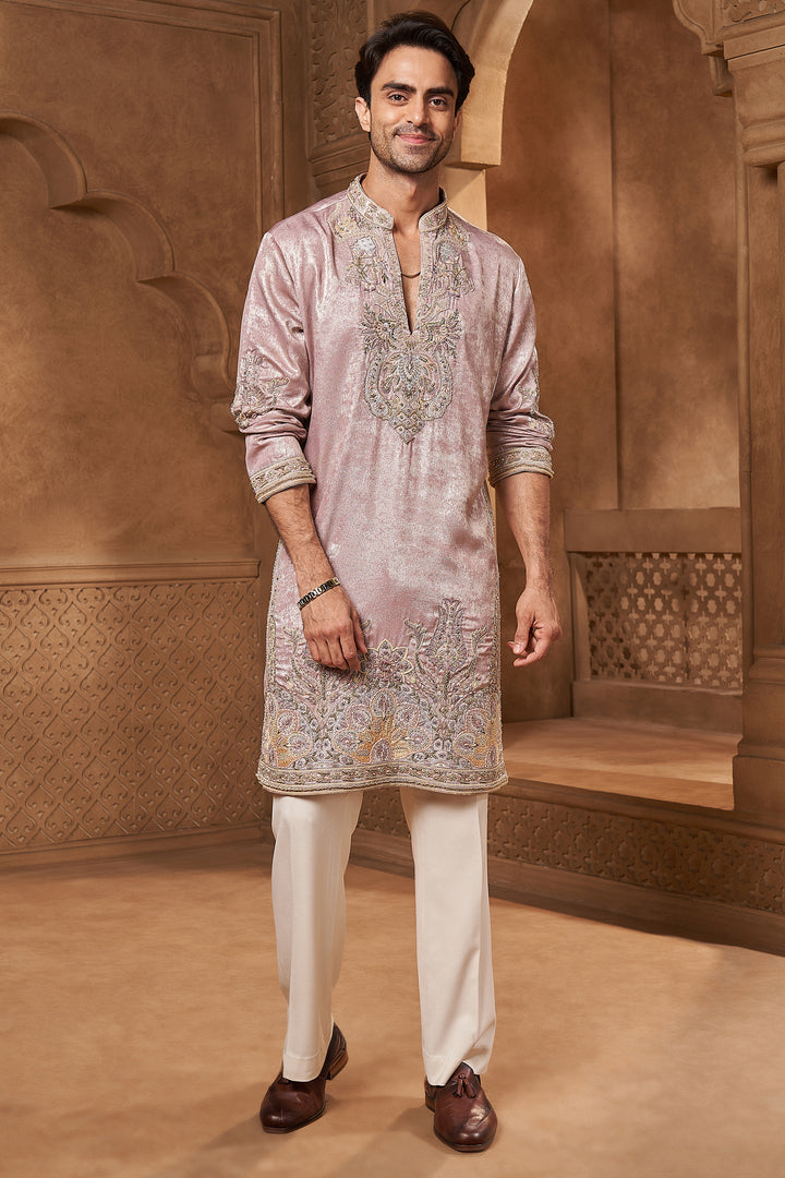 Mauve Tissue Resham Yoke Kurta Set