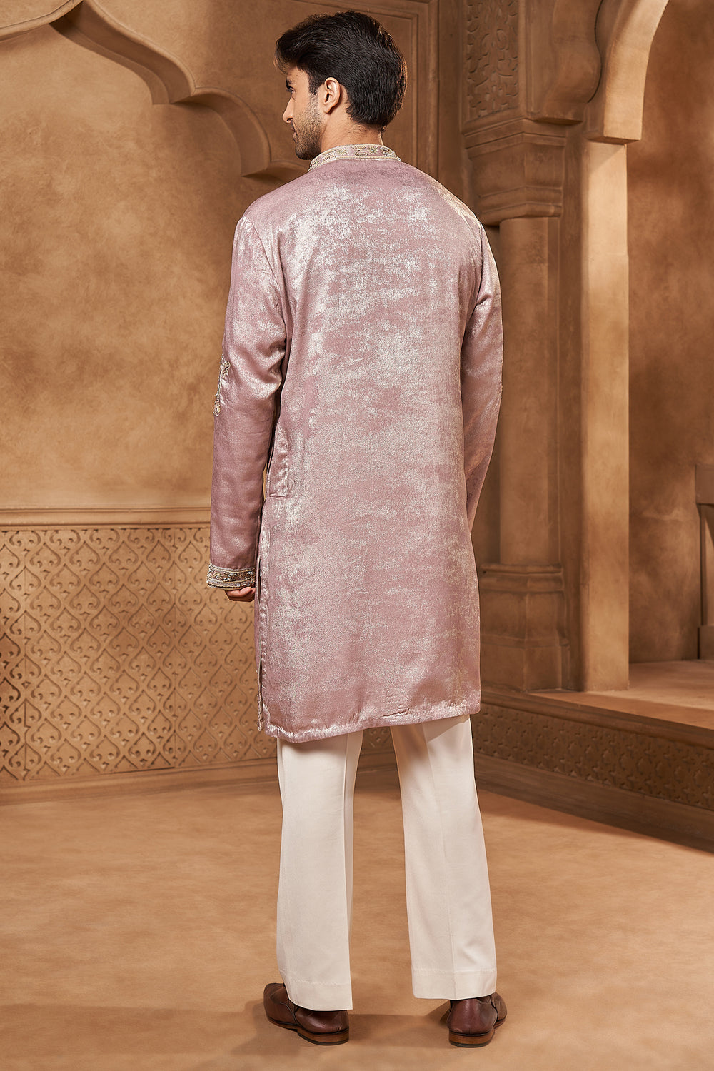 Mauve Tissue Resham Yoke Kurta Set