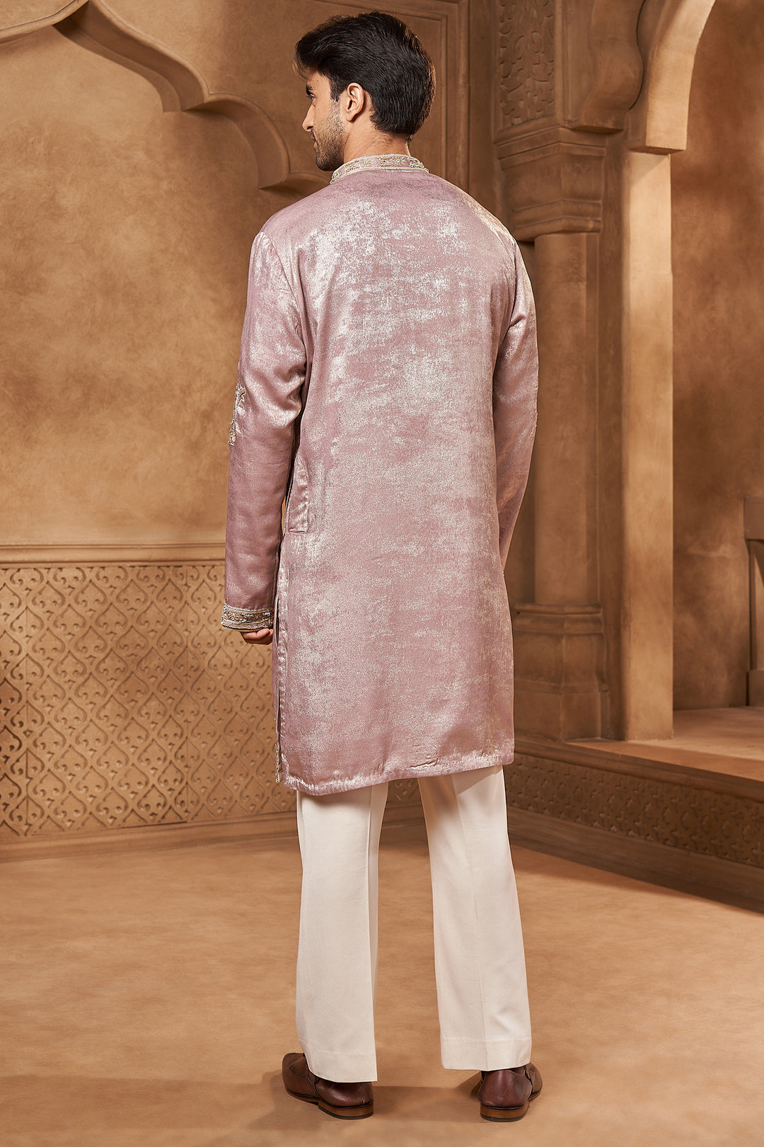 Mauve Tissue Resham Yoke Kurta Set