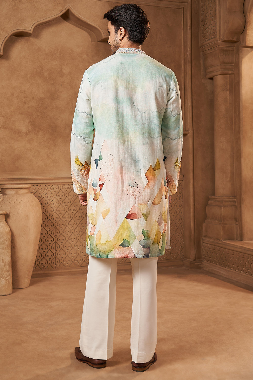 Mint Linen Mehrab Yoke Kurta Set