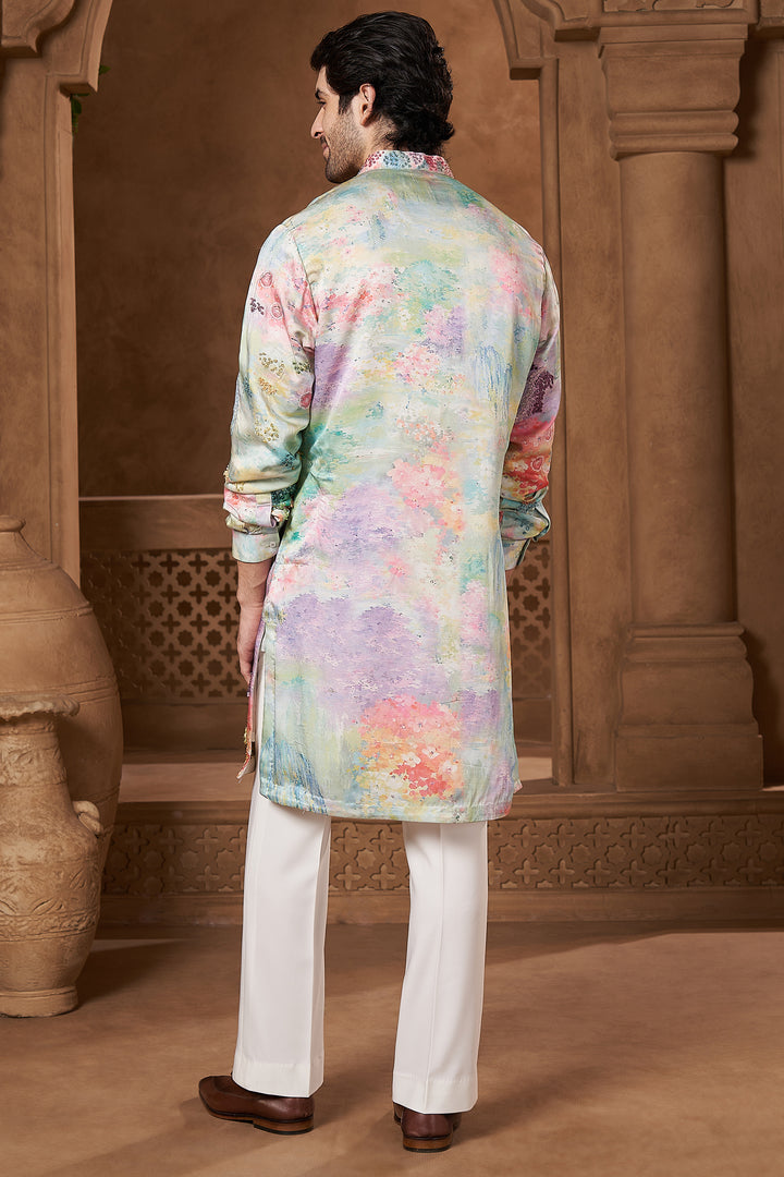 Mint Watercolour French Knot Kurta Set