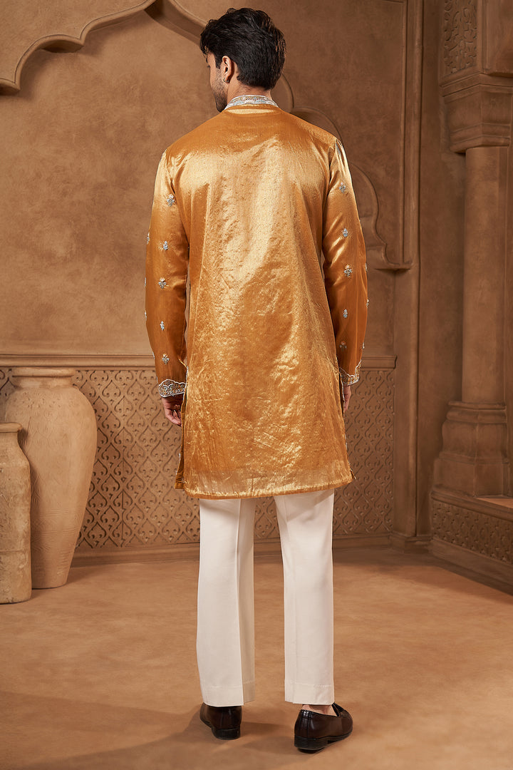 Mustard Gold Tissue Paisley Kurta Set