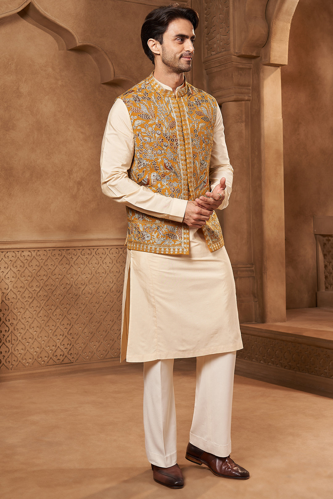 Mustard Pashmina Kashmiri Suzani Bundi Set