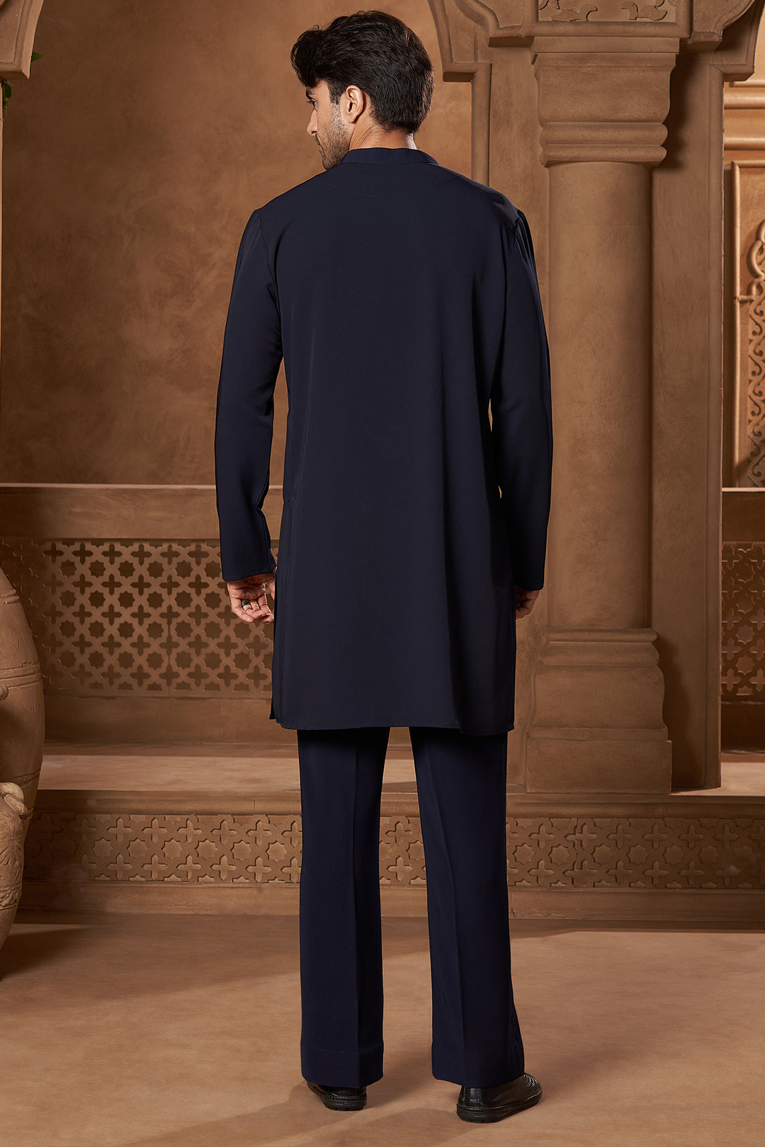 Navy Appliqué Yoke Kurta Set
