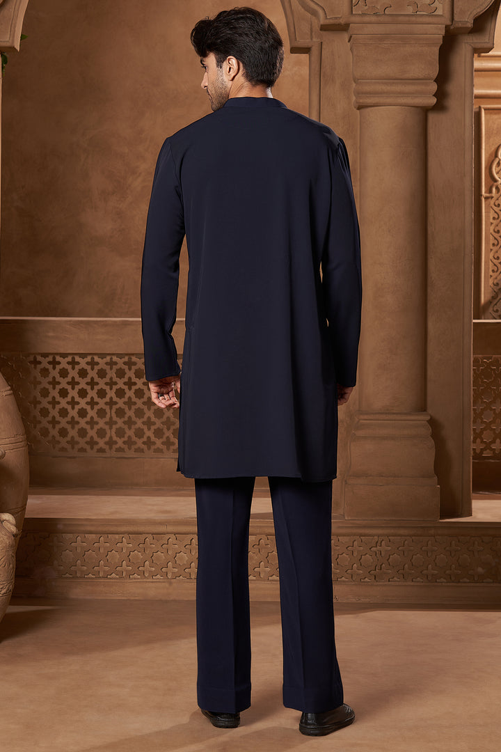 Navy Appliqué Yoke Kurta Set