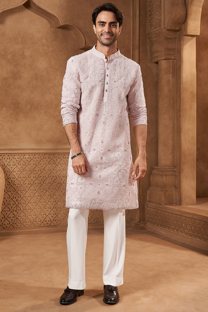 Off-White Organza Ornamental Kurta Set