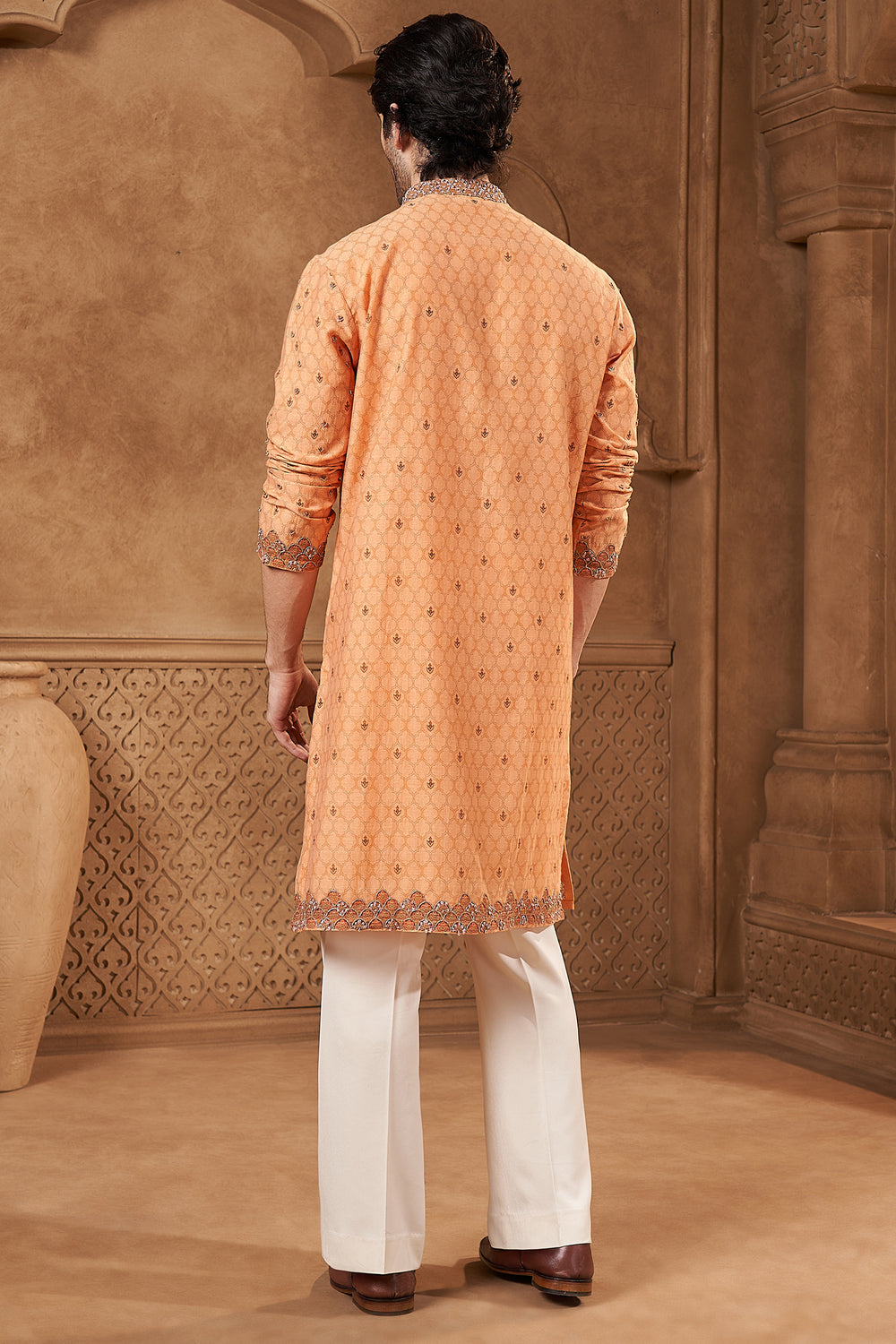 Orange Chanderi Tropical Art Kurta Set