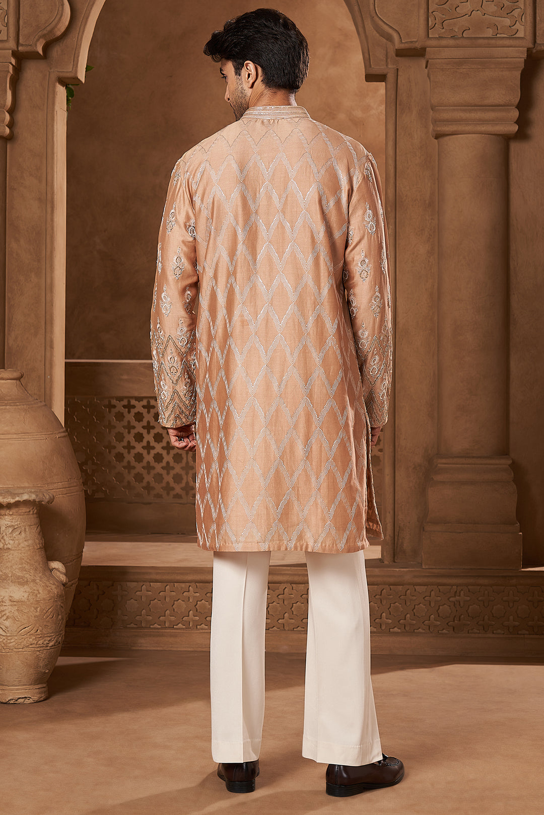 Peach Chanderi Resham Motif Kurta Set