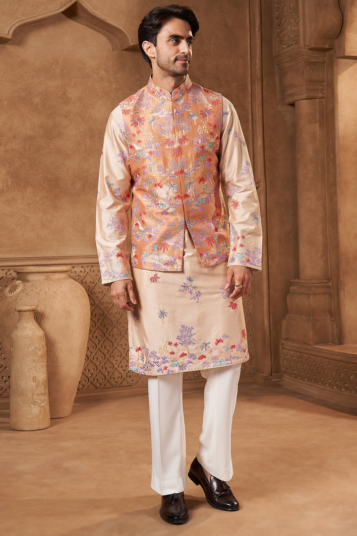 Peach Raw Silk Tropical Bundi Set