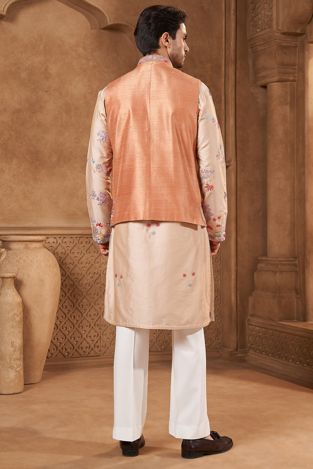 Peach Raw Silk Tropical Bundi Set