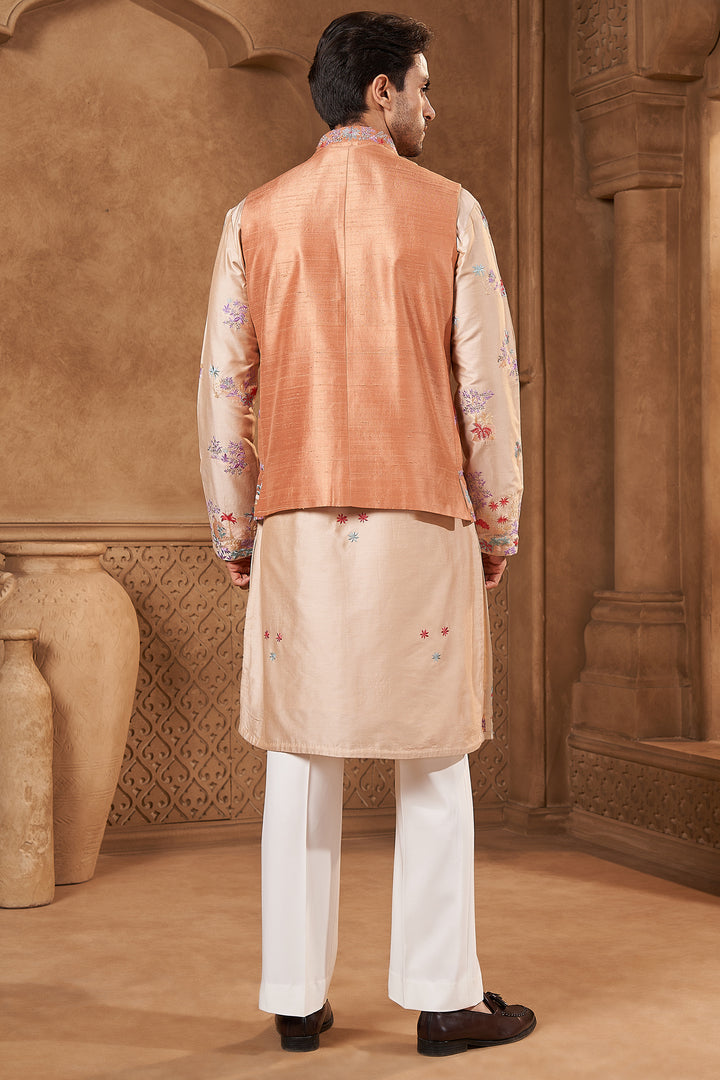 Peach Raw Silk Tropical Bundi Set