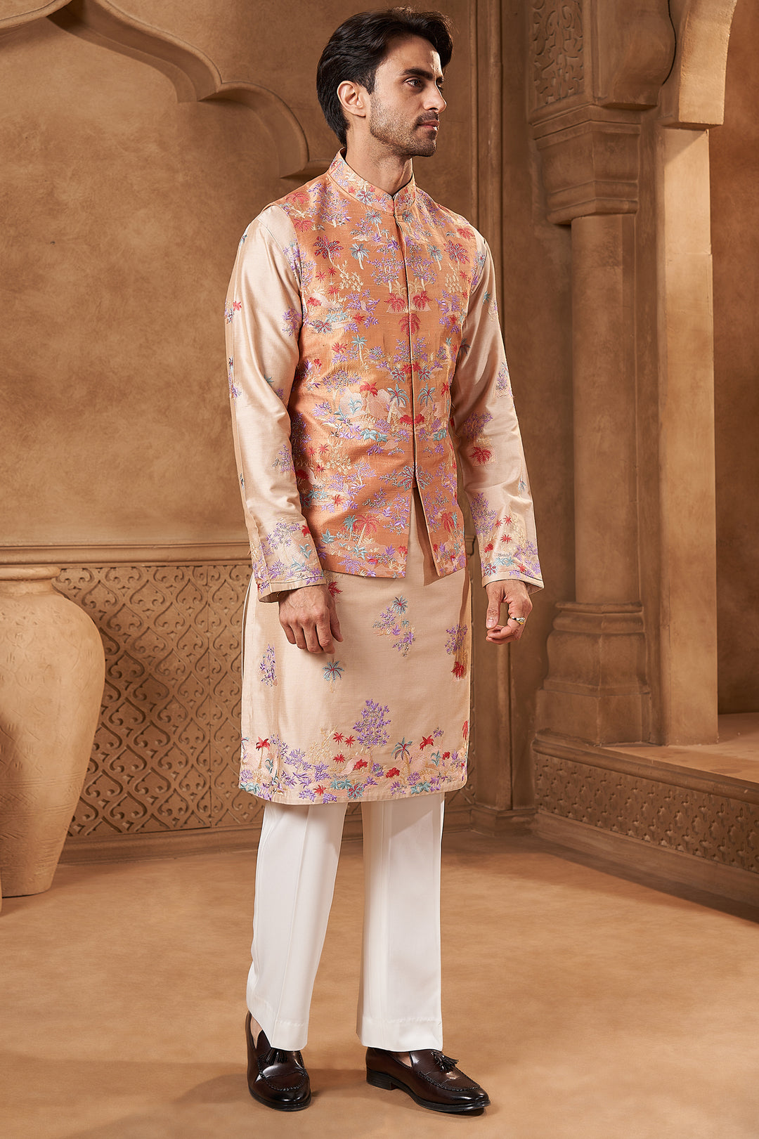 Peach Raw Silk Tropical Bundi Set
