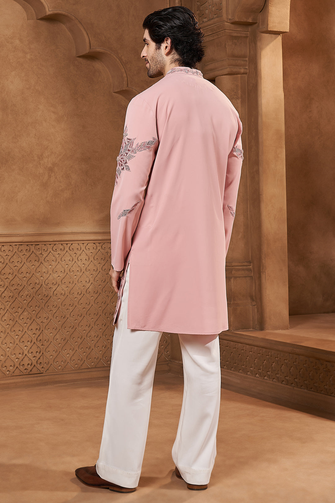 Pink Lachka Laser Cutwork Yoke Kurta Set