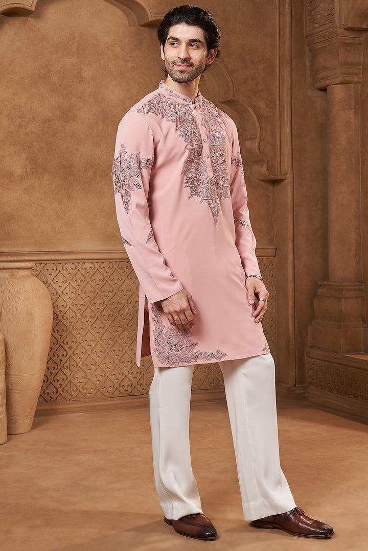 Pink Lachka Laser Cutwork Yoke Kurta Set