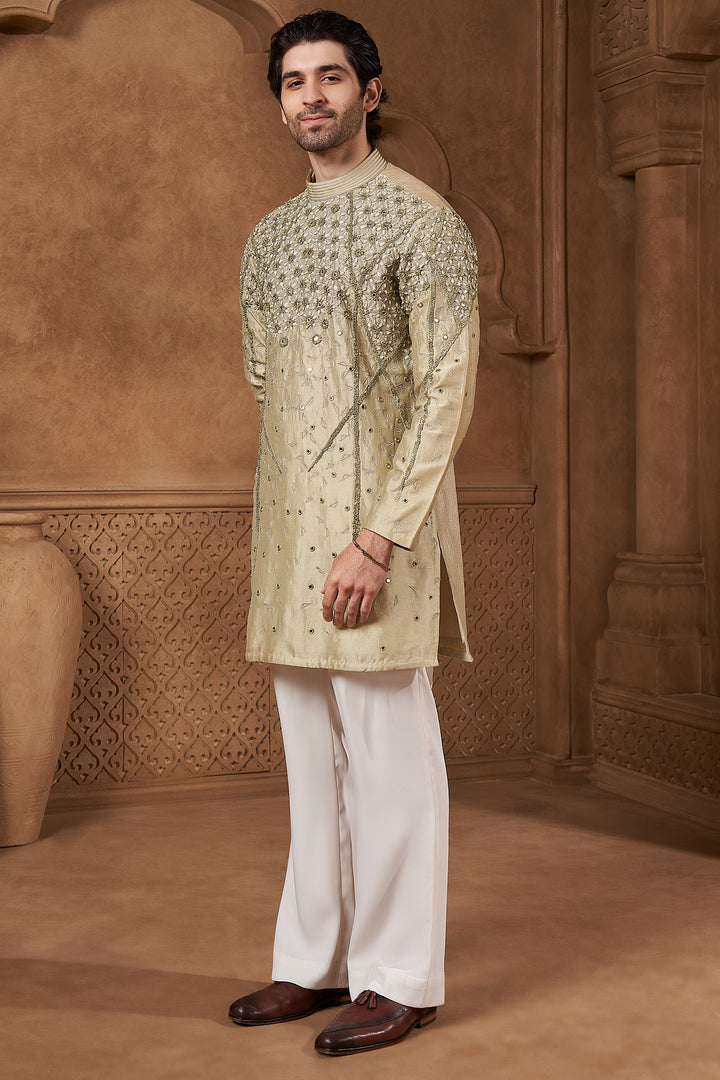 Pistachio Chanderi Mirror Work Kurta Set