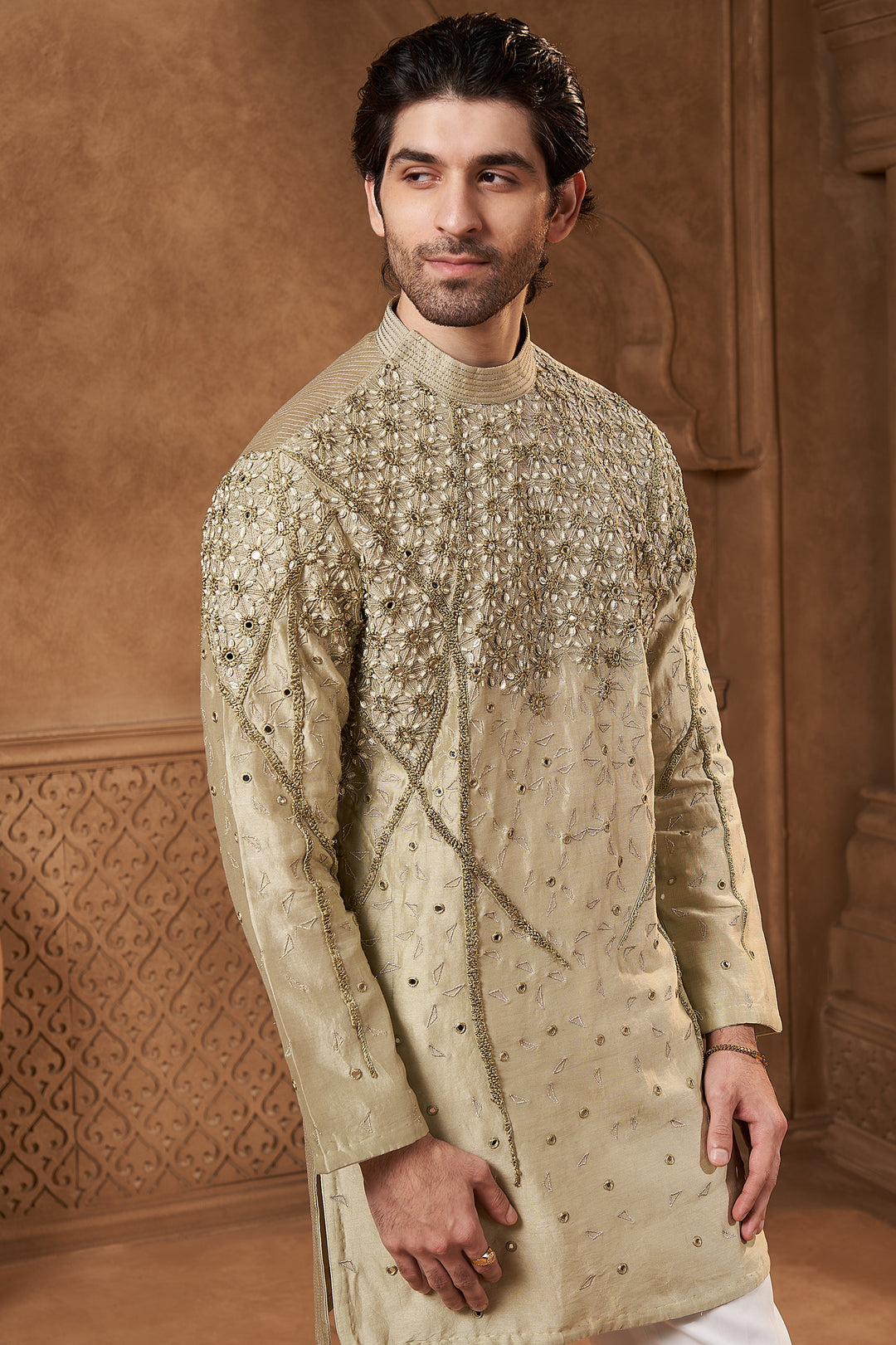 Pistachio Chanderi Mirror Work Kurta Set