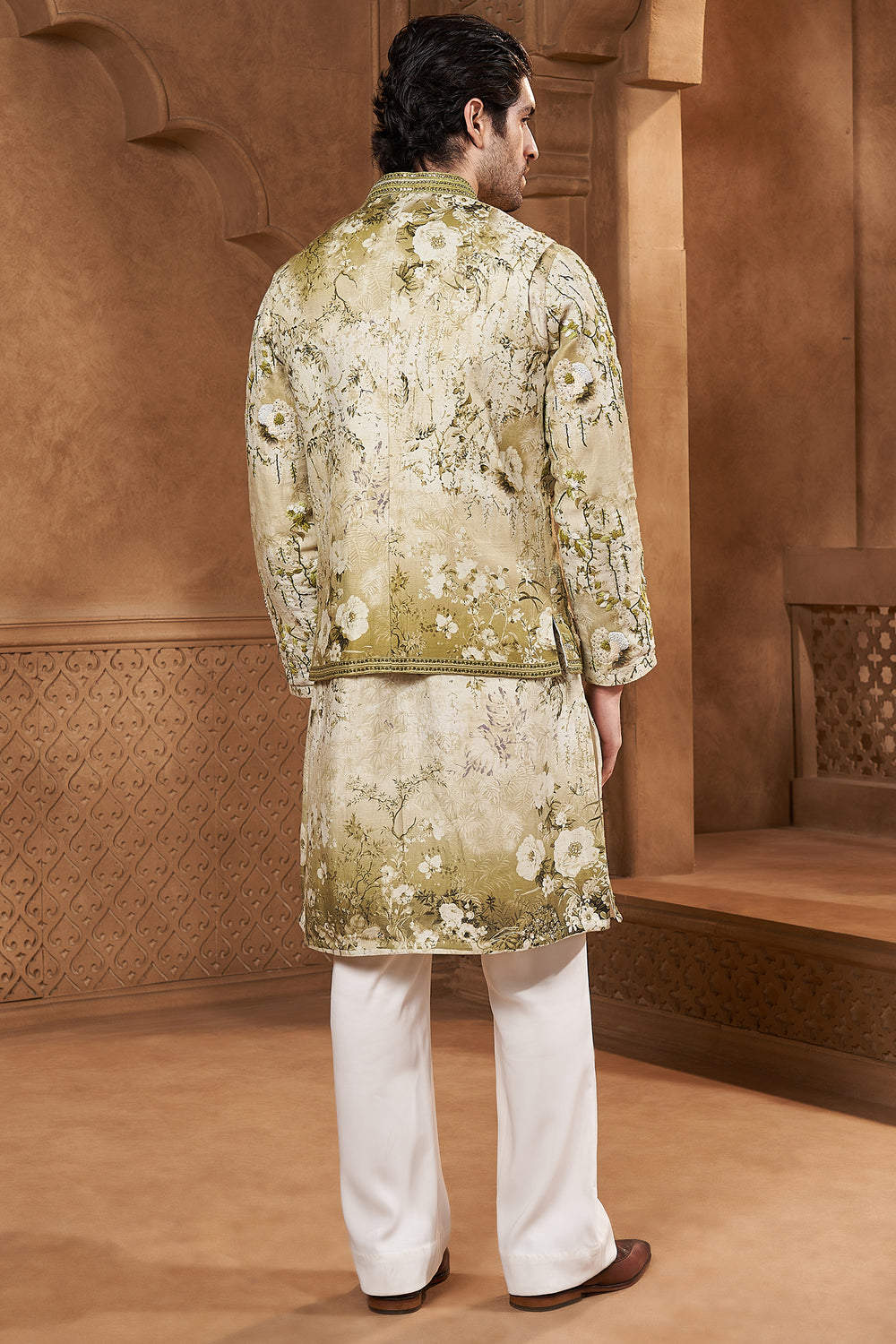 Pistachio Linen Tropical Print Bundi Set