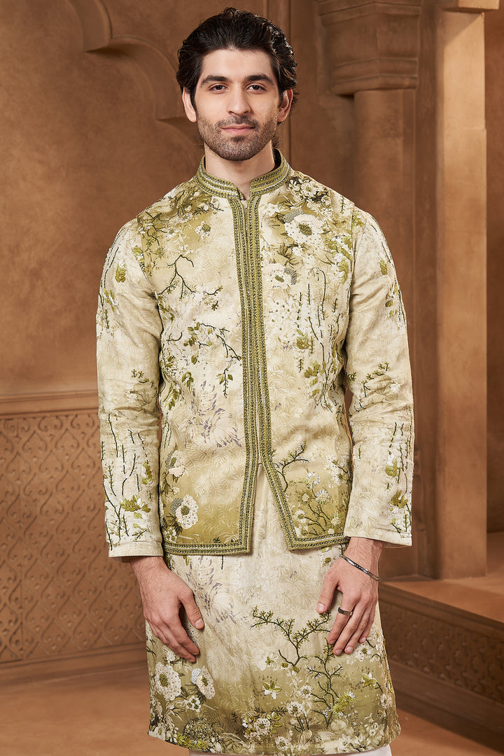 Pistachio Linen Tropical Print Bundi Set