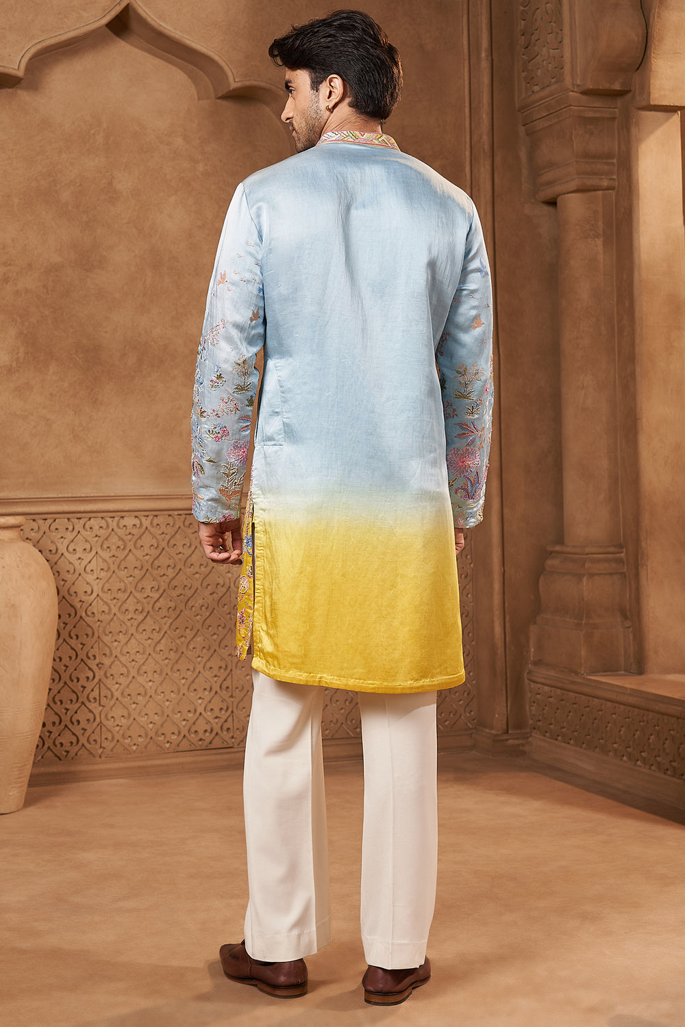 Powder Blue Ombre Floral Kurta Set